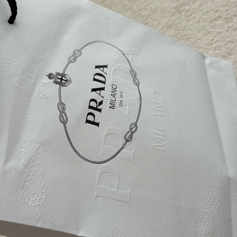 Prada White and Black Logo Shopping Bag